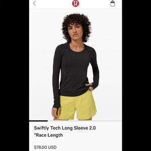 Lululemon Swiftly Tech Long Sleeve 2.0 Race Length